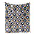 thumbnail image 1 of Ethnic Soft Flannel Fleece Throw Blanket, Vintage Tile Ornament Diagonal Pattern with Art Influences, Cozy Plush for Indoor and Outdoor Use, 50" x 70", Blue Orange Beige, by Ambesonne, 1 of 5