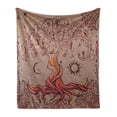 thumbnail image 1 of Ethnic Soft Flannel Fleece Throw Blanket, Vintage Tree of Life Sun and Moon Elf on Branches Enchanted, Cozy Plush for Indoor and Outdoor Use, 50" x 70", Orange Mauve Taupe, by Ambesonne, 1 of 6
