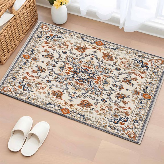Ethnic Southwestern Bathroom Rug Washable 2x3 Entryway Rug Non Slip Tribal Antique Boho-Chic Heritage Front Door Mat Low Pile Indoor Doormat Throw Floor Carpet for Kitchen Bedroom Entrance