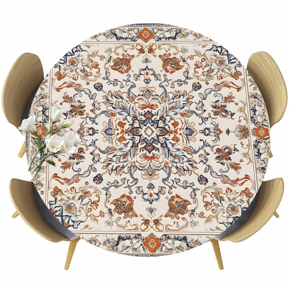 Ethnic Southwestern Round Tablecloth 36-44 Inch Round Fitted Table Cloth with Elastic Edge, Tribal Antique Boho-Chic Heritage Waterproof Table Cover Protector for Outdoor Picnic Party Dining