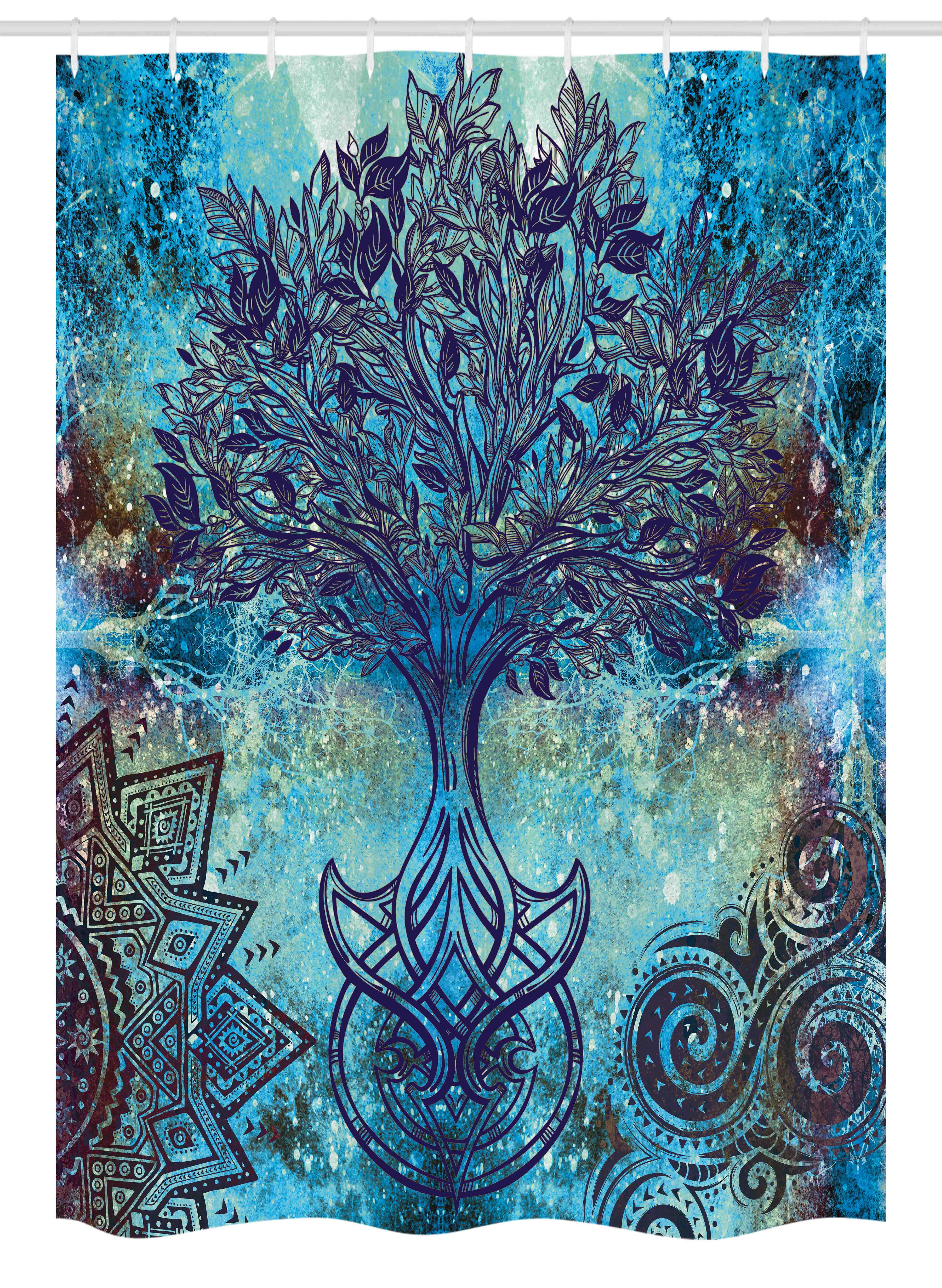 Turquoise and Brown Abstract Tree Fabric Shower Curtain