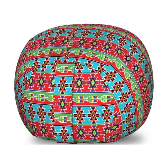 Ethnic Storage Toy Bag Chair, Continuous Demonstration of Colorful and Ethnic Motifs on Horizontal Strips, Stuffed Animal Organizer Washable Bag, Small Size, Multicolor, by Ambesonne