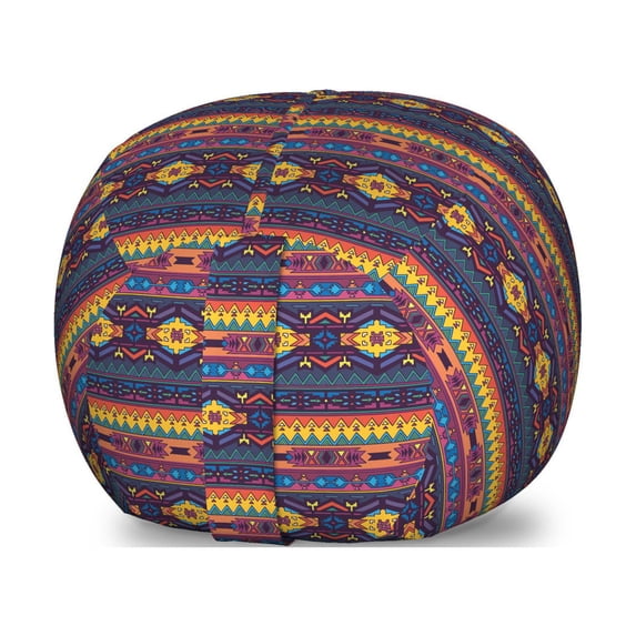 Ethnic Storage Toy Bag Chair, Inspired Repeating Folkloric Pattern with Colorful Traditional Motifs, Stuffed Animal Organizer Washable Bag, Large Size, Multicolor, by Ambesonne