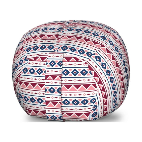 Ethnic Storage Toy Bag Chair, Pattern with Triangles Rhombuses Squares Pastel Illustration, Stuffed Animal Organizer Washable Bag, Small Size, Pale Pink Dark Blue, by Ambesonne