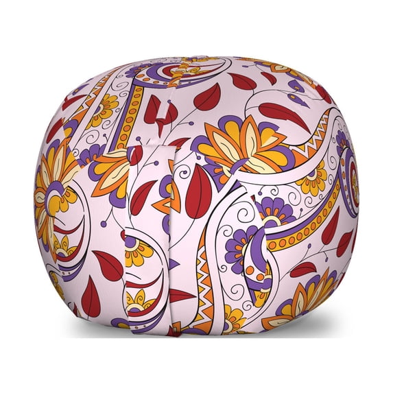 Ethnic Storage Toy Bag Chair, Persian Paisley Motifs and Leaves with Traditional Culture Motifs, Stuffed Animal Organizer Washable Bag, Large Size, Multicolor, by Ambesonne