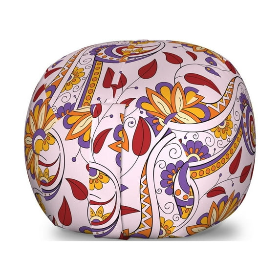 Ethnic Storage Toy Bag Chair, Persian Paisley Motifs and Leaves with Traditional Culture Motifs, Stuffed Animal Organizer Washable Bag, Small Size, Multicolor, by Ambesonne