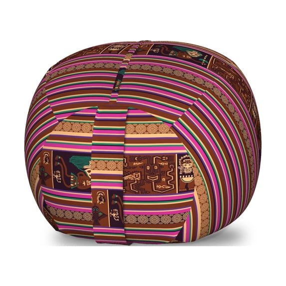 Ethnic Storage Toy Bag Chair, Peruvian Culture Themed Pattern of Folk Motifs and Stripes Print, Stuffed Animal Organizer Washable Bag, Large Size, Multicolor, by Ambesonne