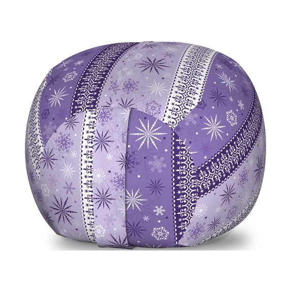 Ethnic Storage Toy Bag Chair, Scroll Western Christmas Snowflakes Middle Eastern Noel Print, Stuffed Animal Organizer Washable Bag, Small Size, Lavender Violet White, by Ambesonne