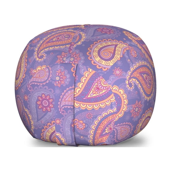 Ethnic Storage Toy Bag Chair, Traditional Bohemian Paisley Pattern Ornamental Persian Psychedelic Folk, Stuffed Animal Organizer Washable Bag, Large Size, Lavender Peach Cream, by Ambesonne