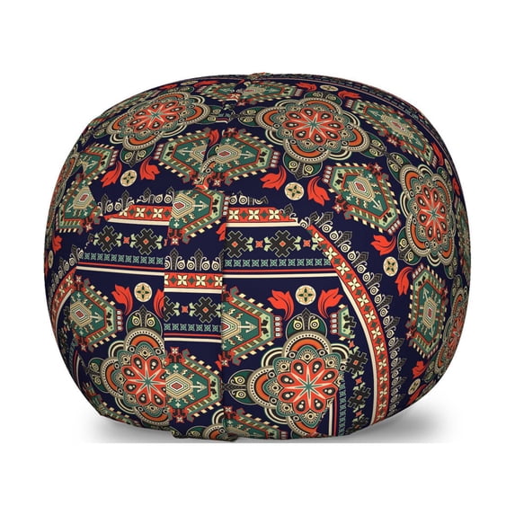 Ethnic Storage Toy Bag Chair, Traditional Folkloric Motif with Floral and Geometric Shapes Image, Stuffed Animal Organizer Washable Bag, Large Size, Indigo Scarlet, by Ambesonne