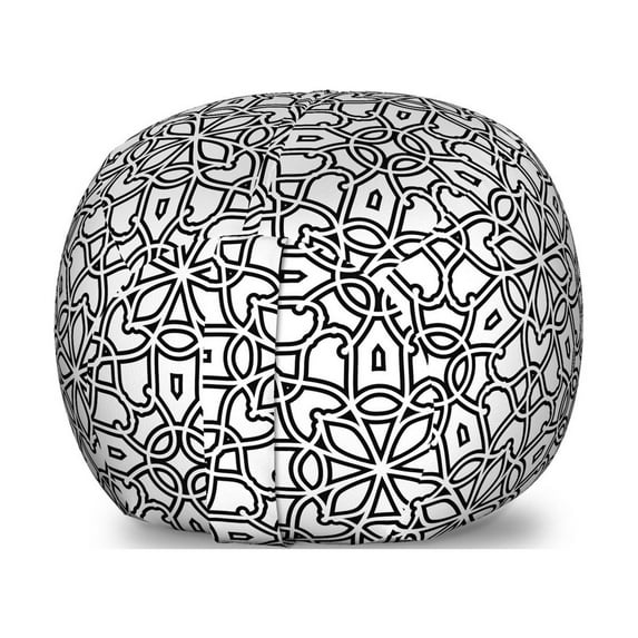 Ethnic Storage Toy Bag Chair, Vintage Style Boho Culture Pattern with Curves Lace Effects Ornamental, Stuffed Animal Organizer Washable Bag, Small Size, Black White, by Ambesonne