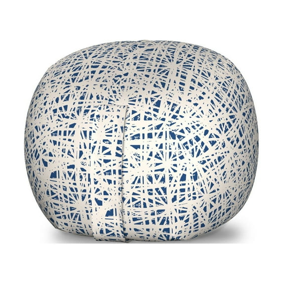 Ethnic Storage Toy Bag Chair, Watercolor Style Hand Drawn Grid Pattern Hippie Folk Batik Design, Stuffed Animal Organizer Washable Bag, Small Size, Navy Blue and Beige, by Ambesonne