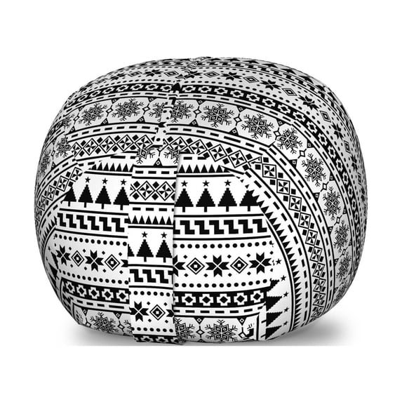 Ethnic Storage Toy Bag Chair, Winter Theme Abstract Snowflakes and Fir Trees Motifs in Geometric Design, Stuffed Animal Organizer Washable Bag, Large Size, Charcoal Grey White, by Ambesonne