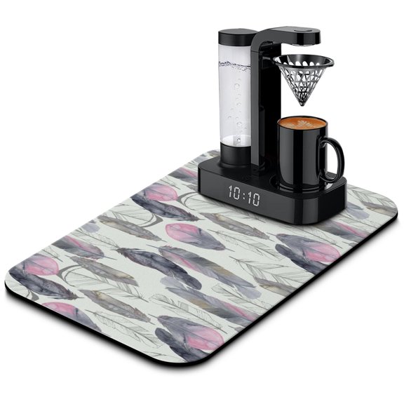 Ethnic Style Absorbent Dish Drying Mat, Leak-Proof Boho Coffee Bar Mat with Non-Slip Backing, Quick Dry Kitchen Counter Mat for Coffee Maker & Espresso Machine