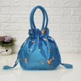thumbnail image 1 of Ethnic Style Elegant Handmade Drawstring Bag National Style Purse Top Handle Small Bucket Bag Cosmetic Handbag Women Flower Handbags Jewelry Bag LAKE BLUE, 1 of 8