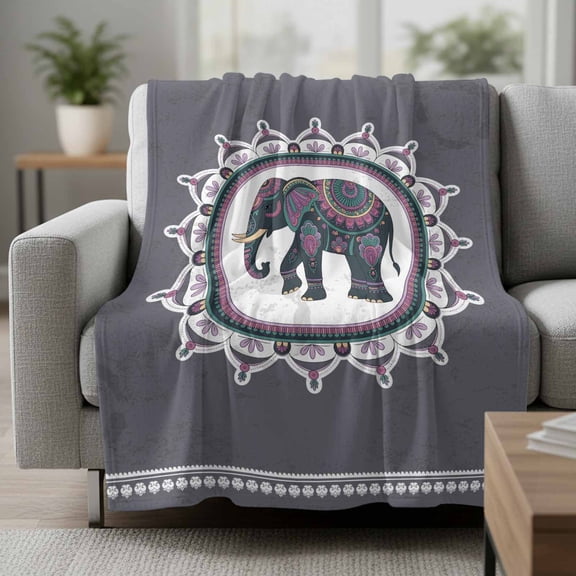 Ethnic Style Elephants Fleece Throw Blanket Retro National Animal Floral Ultra Soft Fuzzy Cozy Flannel Throw Blanket for Couch Sofa Bed Car Travel, Ideal Gifts 30x40 Inches