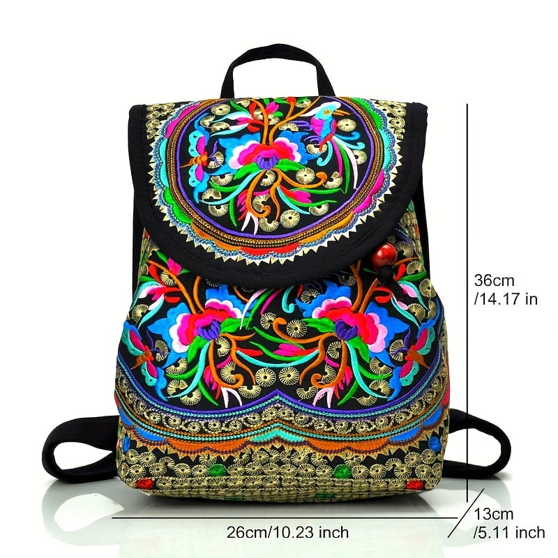 Ethnic Style Flower Embroidery Backpack Women S Fashion Canvas School Bag Flap Travel Backpack Walmart