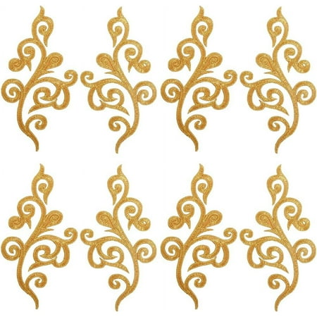 Ethnic Style Flower Pattern Computerized Embroidery Appliques Metallic Thread Embroidery Iron on Ornament Accessories Gold 175~177x88~89x1mm