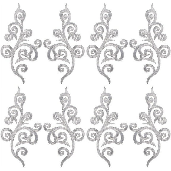 Ethnic Style Flower Pattern Computerized Embroidery Appliques Metallic Thread Embroidery Iron on Ornament Accessories Silver diy