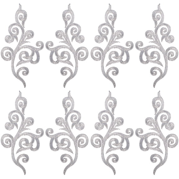 Ethnic Style Flower Pattern Computerized Embroidery Appliques Metallic Thread Embroidery Iron on Ornament Accessories Silver