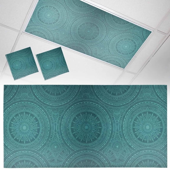 Ethnic Style Fluorescent Light Covers Abstract Floral Turquoise Gradual Magnetic Light Filters Ceiling Lighting Panel Shade for Classroom Office Home 2 x 4 ft, 2 Pack