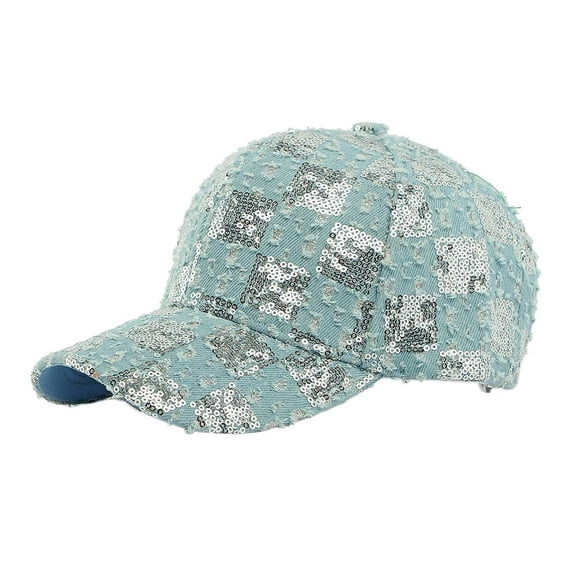 Ethnic Style Hat for Women, Sequin Baseball Cap, Hard Brim, Unique Distressed Denim Duckbill Cap, Outdoor Sun Protection Hat