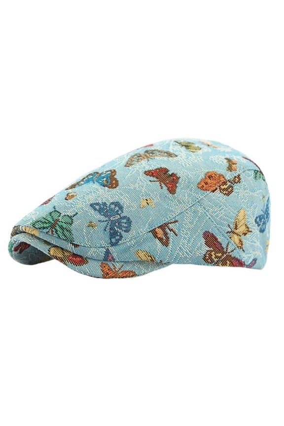 Ethnic Style Hat for Women Spring New Beret British Retro Jacquard Butterfly Painter Cap Forward Cap
