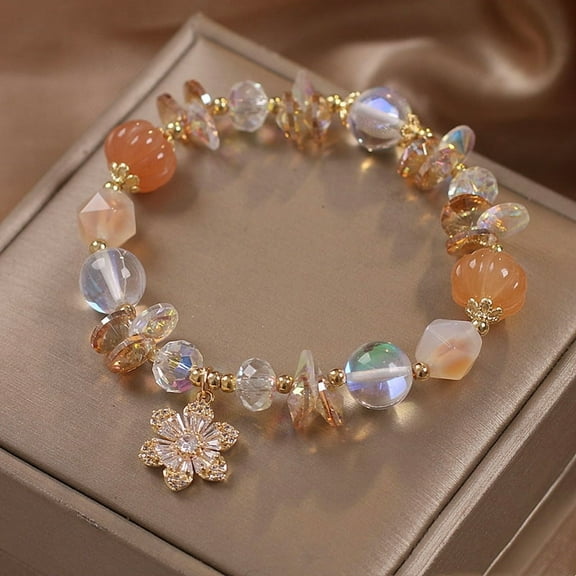 Ethnic Style Natural Jinsi Jade Pumpkin Beads Crystal Bracelet