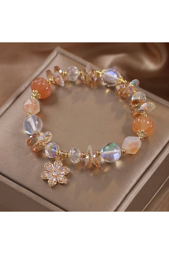 Ethnic Style Natural Jinsi Jade Pumpkin Beads Crystal Bracelet