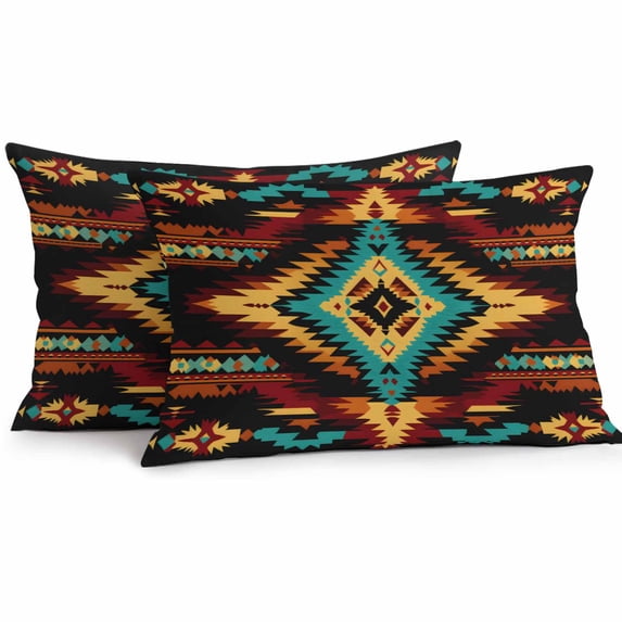 Ethnic Style Pattern Outdoor Pillow Covers Pack of 2 Retro Weaving Red Abstract Art Waterproof Throw Pillow Covers Decorative Cushion Cases for Patio Garden Tent Balcony Couch 20x12 inch