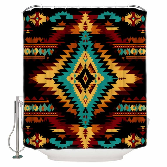 Ethnic Style Pattern Shower Curtain, 66" x 72", Retro Weaving Red Abstract Art Waterproof Bathroom Curtain Washable Shower Curtain Set with 12 Hooks