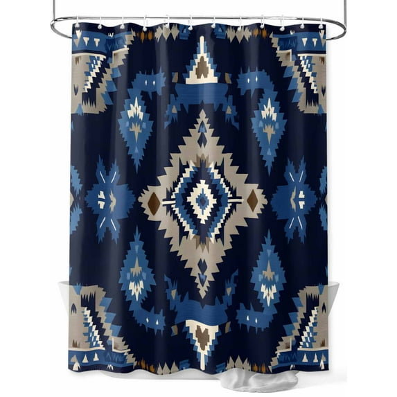Ethnic Style Pattern Shower Curtain Set ,Waterproof Fabric Shower Curtains Retro Weaving Blue Brown Abstract Art Shower Curtains for Bathroom,Bathroom Decor 36"x72"