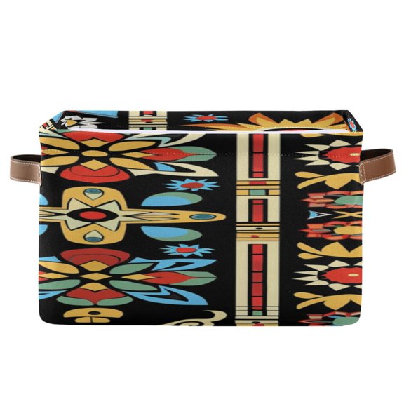 Ethnic Style Pattern Square Storage Bins with Handles Collapsible Containing Box 1 Pack