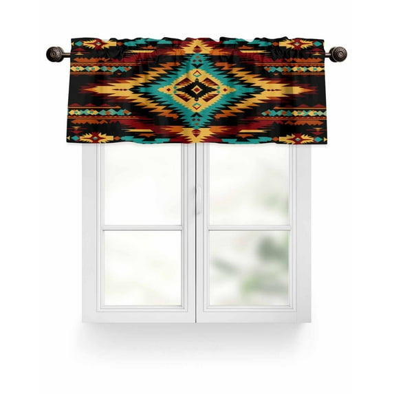 Ethnic Style Pattern Valances for Windows Retro Weaving Red Abstract Art Valance Rod Pocket Light Filtering Short Window Treatments Curtains for Kitchen Bathroom Living Room Bedroom, 60 x 18 Inch