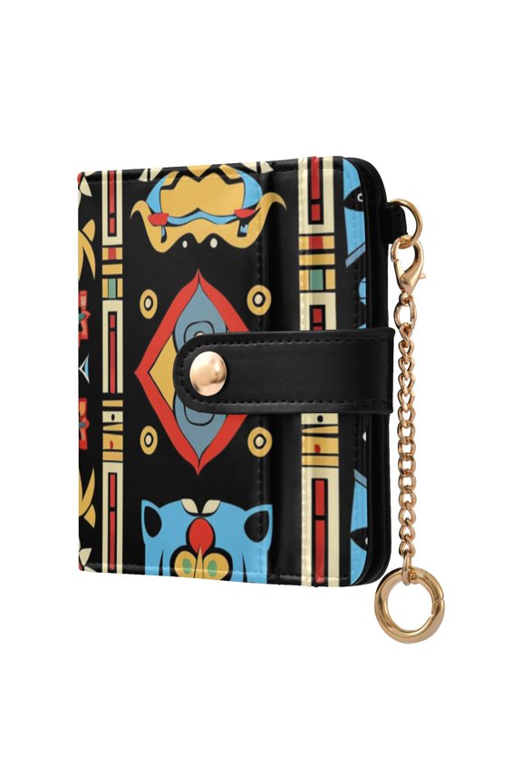 Ethnic Style Pattern Women's Wallet PU Leather Card Cases RFID Blocking Purse Billfold with Key Ring