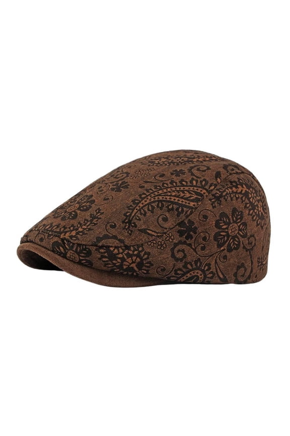 Ethnic Style Personality Paisley Print Beret for Women British Retro Forward Cap Korean Version Casual Suede Duckbill Cap