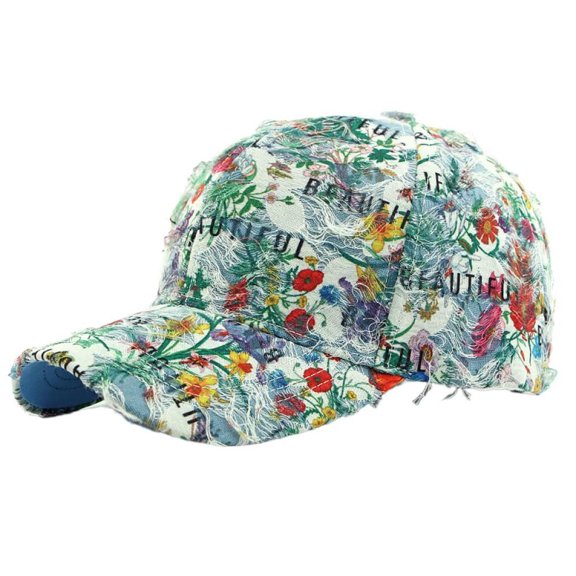 Ethnic Style Personalized Print Hat Women's Hard Top Baseball Cap Outdoor Sun Protection Sun Hat Flower Vintage Duckbill Cap