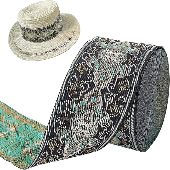 Ethnic Style Polyester Cord Embroidery Lace Ribbon Flower Pattern Green 2 inch(50mm) about 7.66 Yards(7m)/Strand