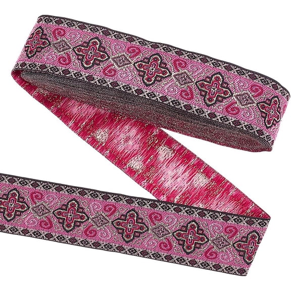 Ethnic Style Polyester Flower Jacquard Ribbons Orchid 1-5/8 inch(40mm)