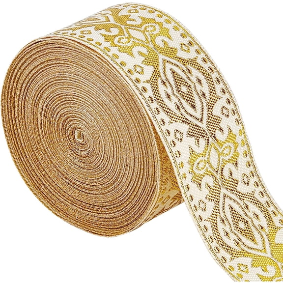 Ethnic Style Polyester Silk Grosgrain Ribbon Double-Face Floral Pattern Linen 1/8 inch(3.3mm) about 7.66 Yards(7m)/Bag