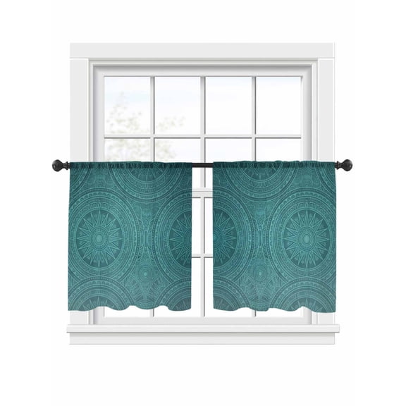 Ethnic Style Sheer Curtains 54 Inch Long 2 Panels, Abstract Floral Turquoise Gradual Light Filtering Rod Pocket Curtains, Sheer Voile Drapes for Living Room Bedroom, 52"x54"