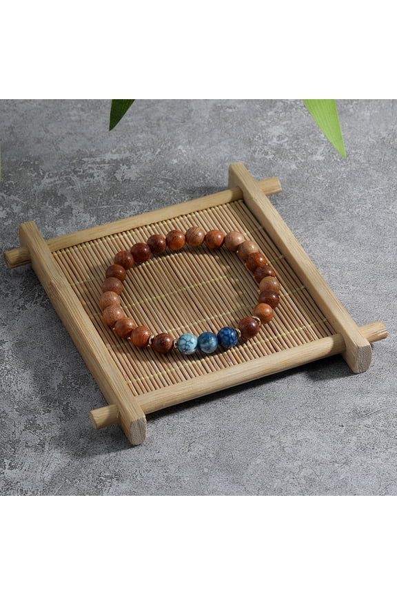 Ethnic Style Single Circle Agate Mix And Match Wooden Bead Bracelet