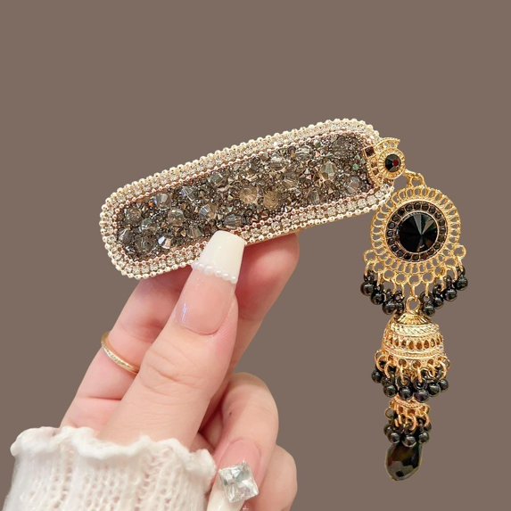 Ethnic Style Sparkling Rhinestone Tassel BB Clip Hair Clip Women's High-end Crystal Hair Clip Temperament Hair Accessories