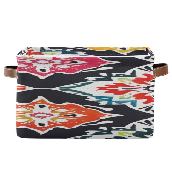 Ethnic Style Square Abstract Pattern Square Storage Bins with Handles Collapsible Containing Box 1 Pack