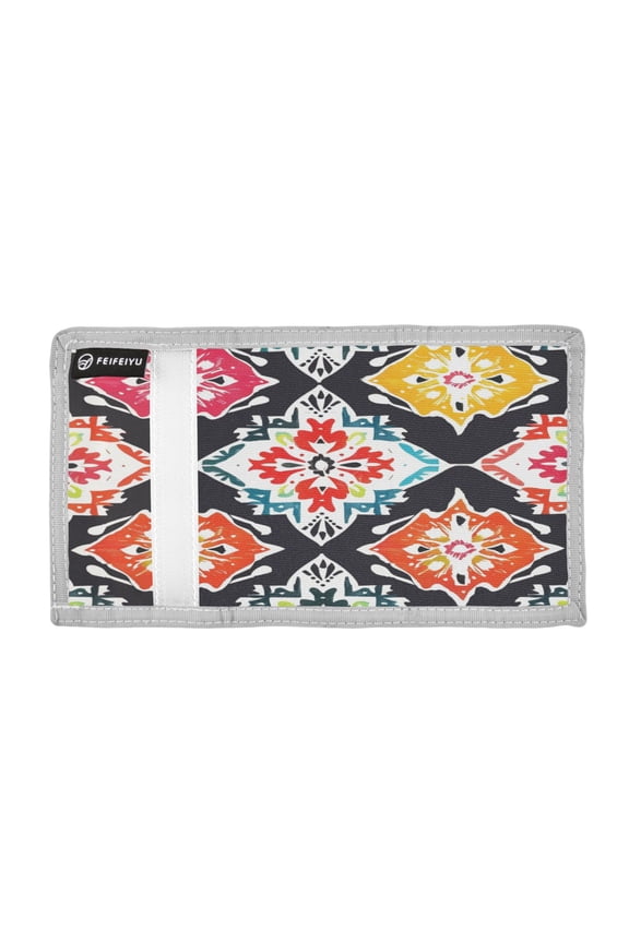 Ethnic Style Square Abstract Pattern Trifold Wallets Card Holders Coin Pockets with Lanyards Portable Unisex