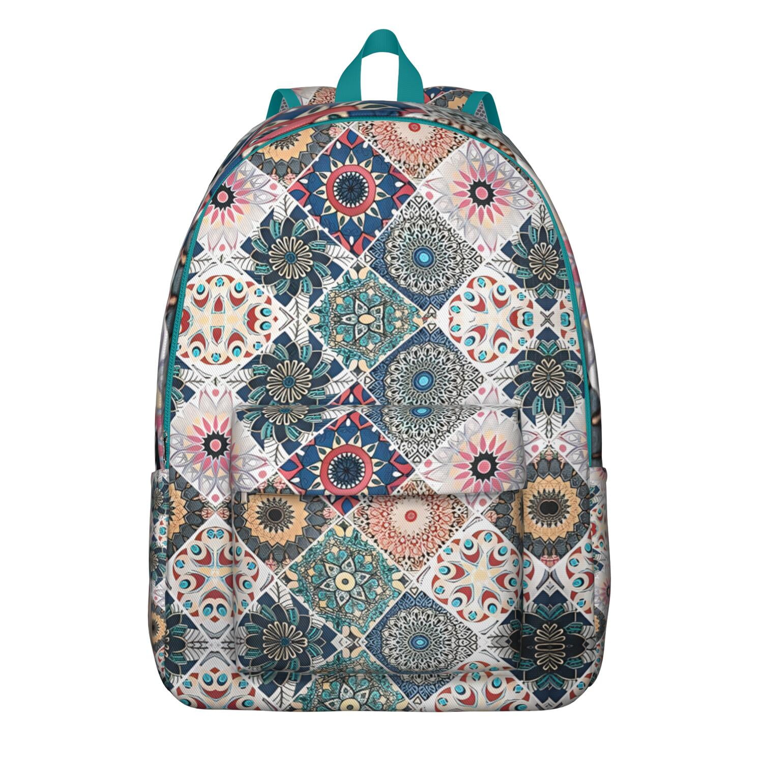 Ethnic Style Waterproof Backpack for Teens, Durable Laptop Daypack with Tribal Prints and Colorful Design