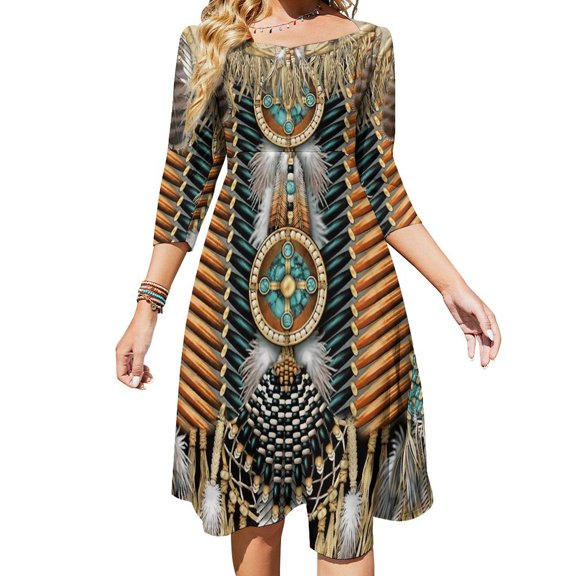 Ethnic Style Women's Fall Dresses Casual Loose Flowy Swing Shift Dress