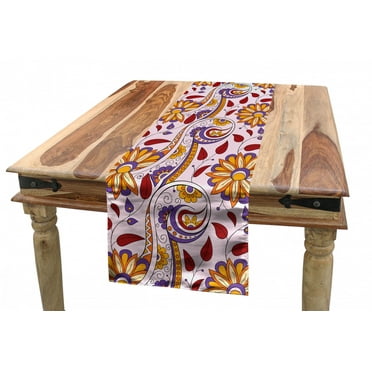 Ethnic Table Runner, Persian Paisley Motifs and Leaves with Traditional Culture Motifs, Dining Room Kitchen Rectangular Runner, 3 Sizes, by Ambesonne