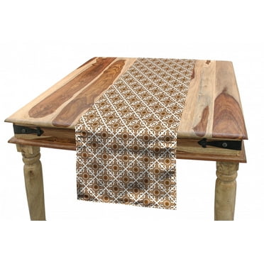 Ethnic Table Runner, Thai Mosaic Art Culture Abstract Lines Dots Pattern Folk Design, Dining Room Kitchen Rectangular Runner, 3 Sizes, by Ambesonne