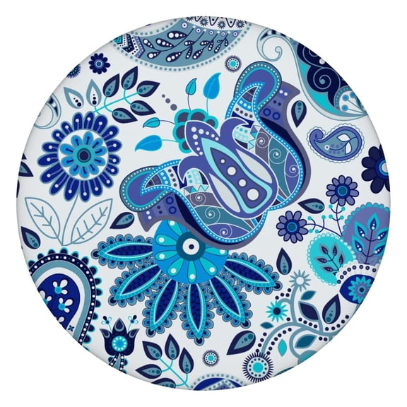 Ethnic Tablecloth Retro Paisley Ornament Pattern Waterproof Round Cover with Elastic Fit for Chic Dining Space